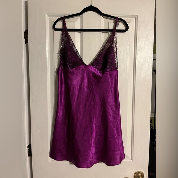 Dreamgirl Satin Chemise with Lace in Rich Purple 1X/2X - Picture 1 of 5
